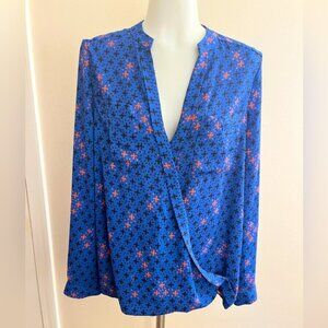 Maeve Anthropologie Eva Wrap Novelty Print High-Low  Pocket Blouse, Sz 6